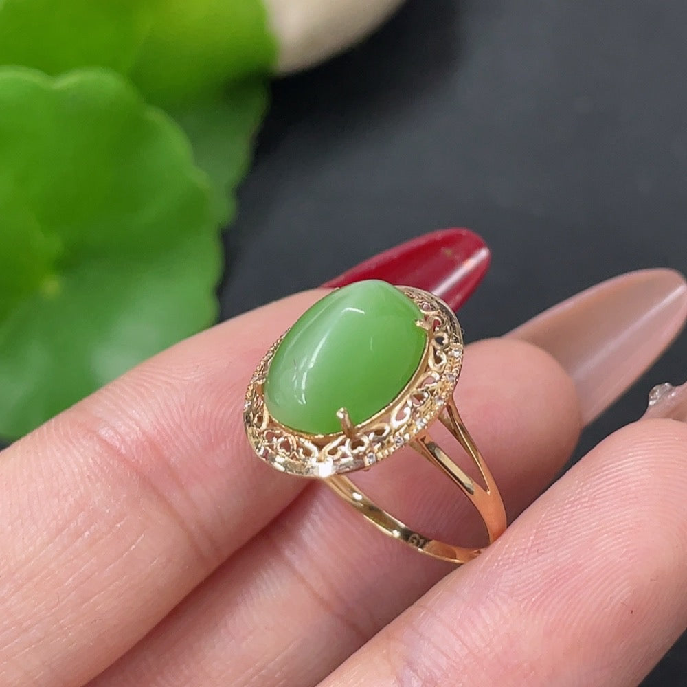 Hetian Jade Inlaid Ring 18k Gold Non-Diamond Size 13 Total Weight Approx. 1.8g