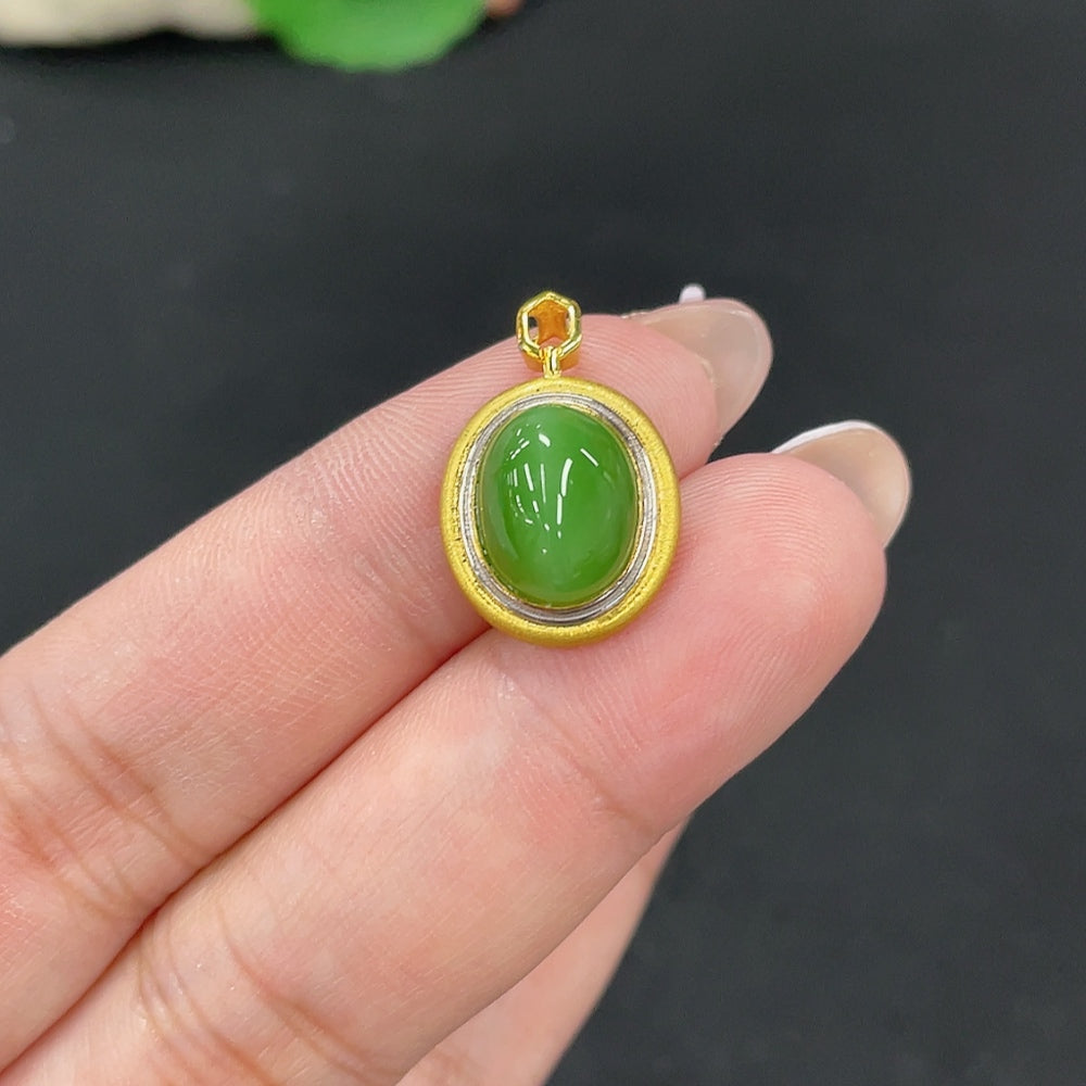 Hetian Jade Inlaid Pendant Total Weight Approx.1.5g 18k