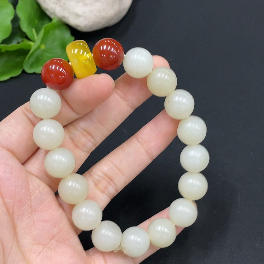 Hetian Jade Bracelet, approx. 11.7mm, total weight approx. 44.4g, with non-Hetian Jade beads