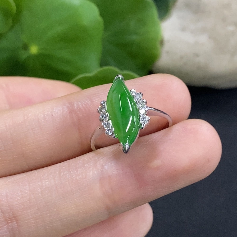 Jadeite inlaid ring with 58% and diamond accents, approximately | Huiliu Certified