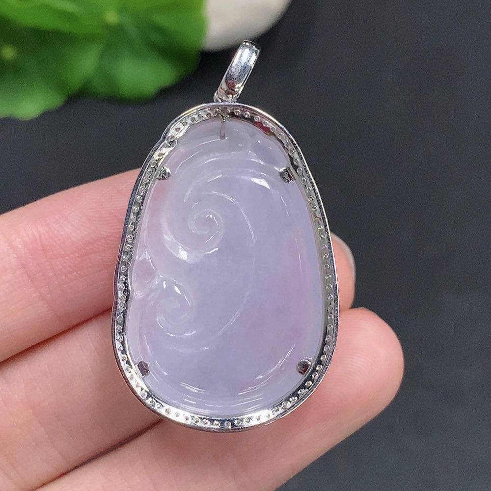 Huiliu Jadeite Ruyi pendant with intricate carvings, non-diamond, Huiliu certified jade, elegant and traditional jewelry piece