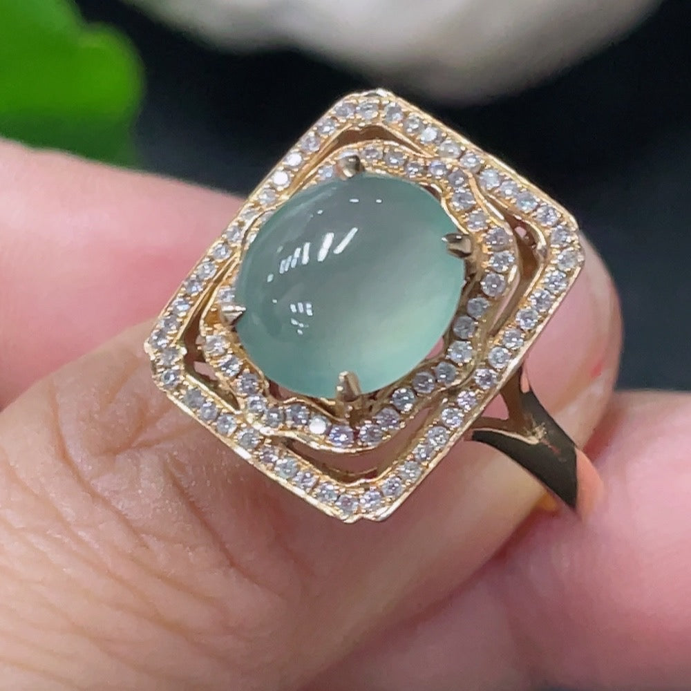 Jadeite inlaid ring with diamond approximately | Huiliu Certified
