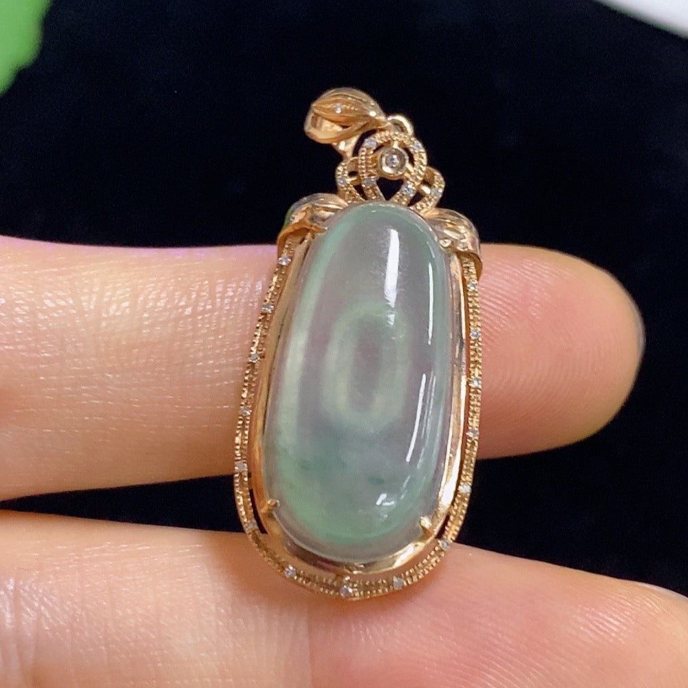 Jadeite Melon-shaped Pendant with and Diamond Accents, Approximately | Huiliu Certified