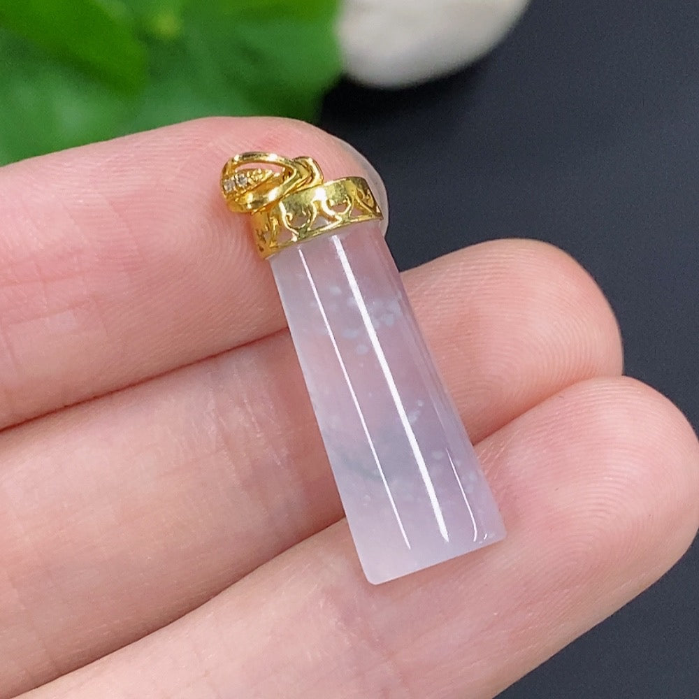 Jadeite plain pendant with 18k gold clasp, natural jade, lightweight jewelry piece, HKHQ brand, shown against a neutral background.