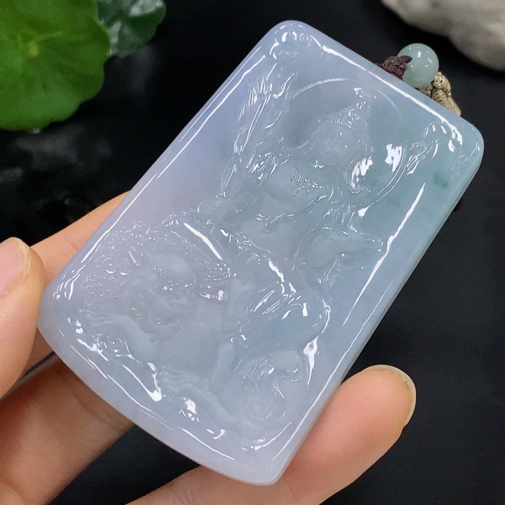 Jadeite Manjushri Bodhisattva Pendant Total Weight Approximately 74.08g (Including Rope Weight)