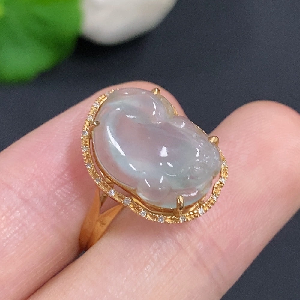 Jadeite Three-Legged Toad Ring in 18K Gold with Diamond Accents
