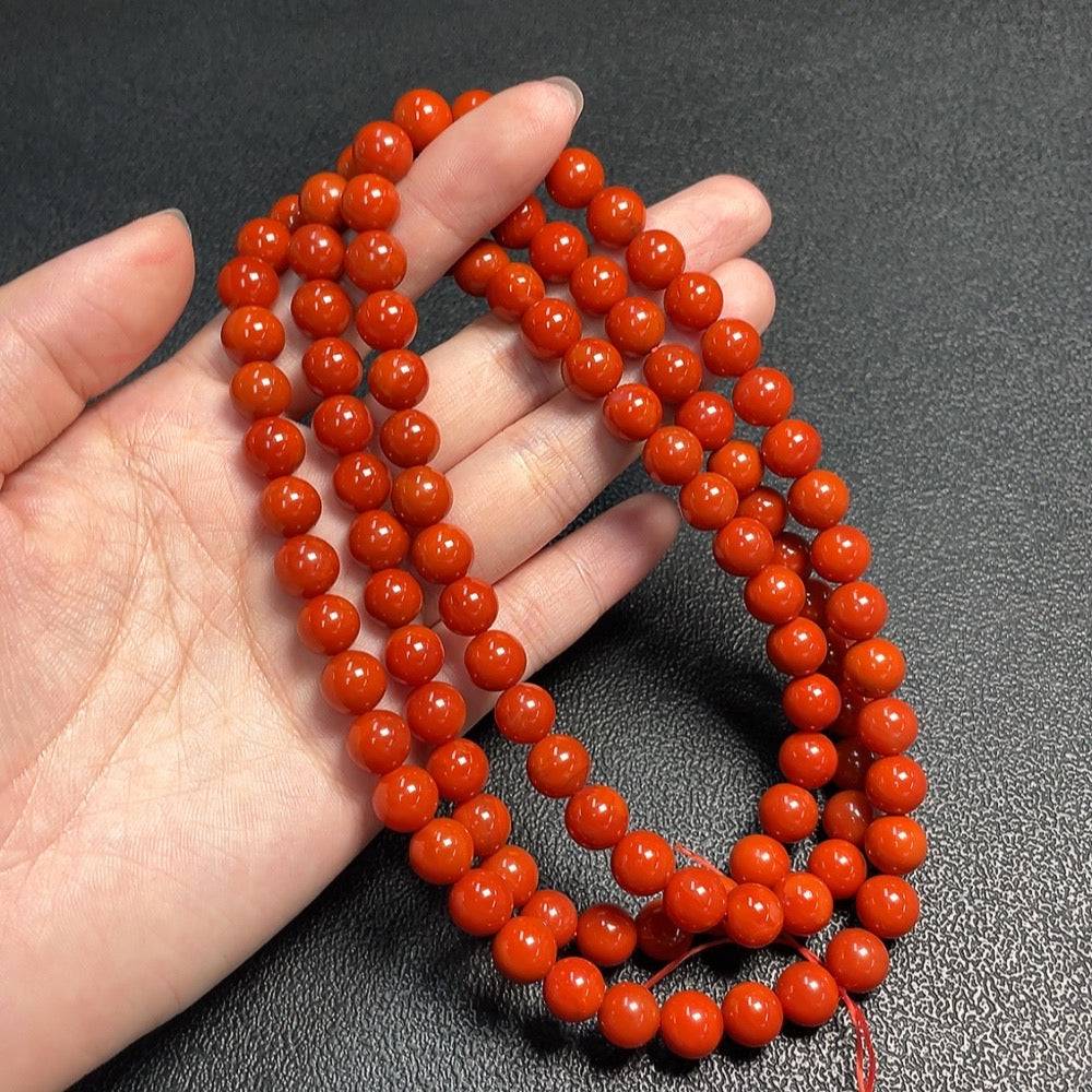 Red Agate gemstone bead necklace with organic matter, 8.8mm beads, weighing approximately 97.4g, from HUILIU HQ.