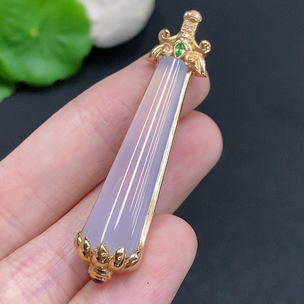 Jadeite Plain Pendant Necklace 18k Gold Total Weight Approx.8.4g Diamond Accents Base Color Affected by Precious Metal