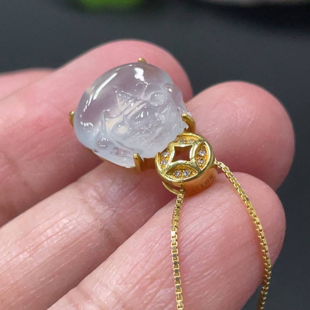 Jadeite Pi Xiu pendant with diamond accents, crafted by HUILIU HQ, featuring intricate jade design, chain not included.