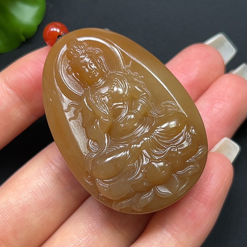 Hetian Jade Guanyin Pendant, Including Rope