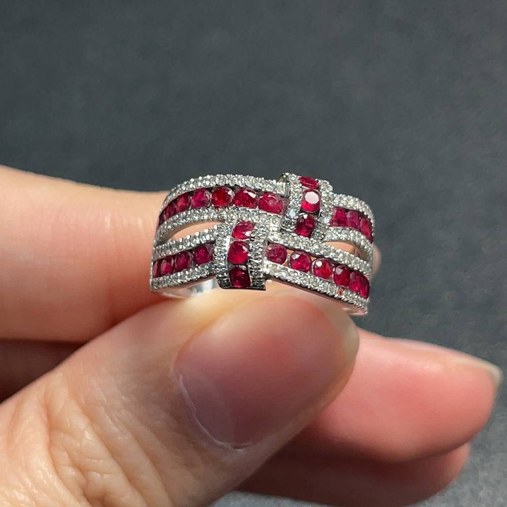 HUILIU HQ Ruby gemstone ring with diamond accents, featuring a filling design and certified quality.