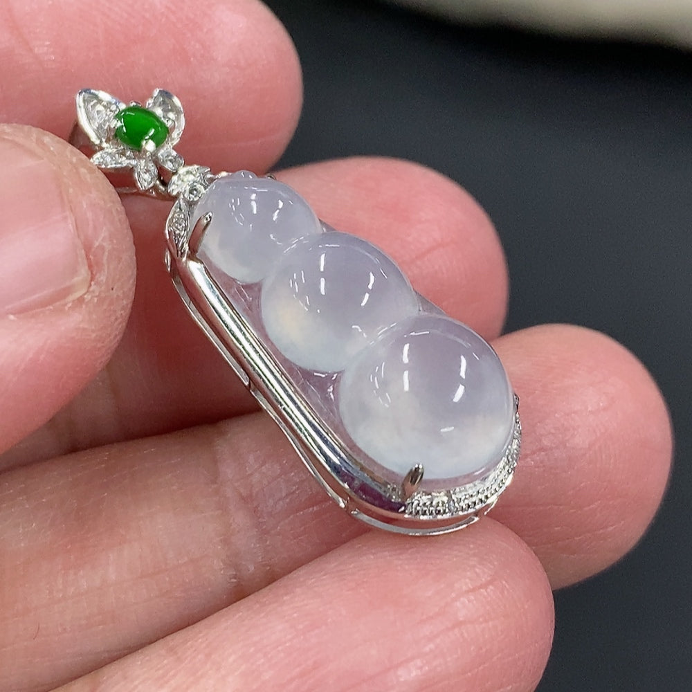 Jadeite Blessed Bean Pendant, 18K Gold Setting with Diamond Accents, Total Weight Approx. 2.34g