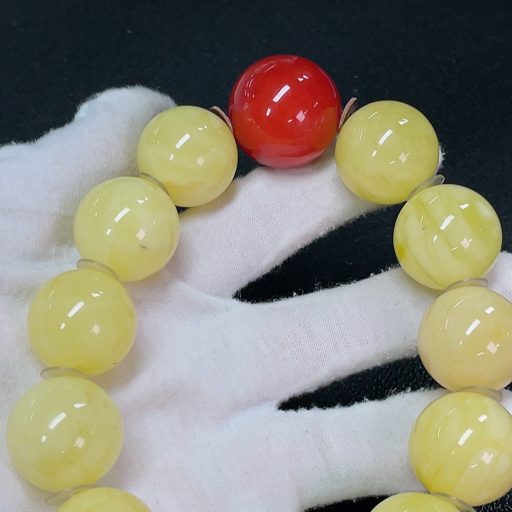 Amber Beeswax Bracelet with Non-Natural Accent Stones, Total Weight Approx. 87.15g, Size About 21mm