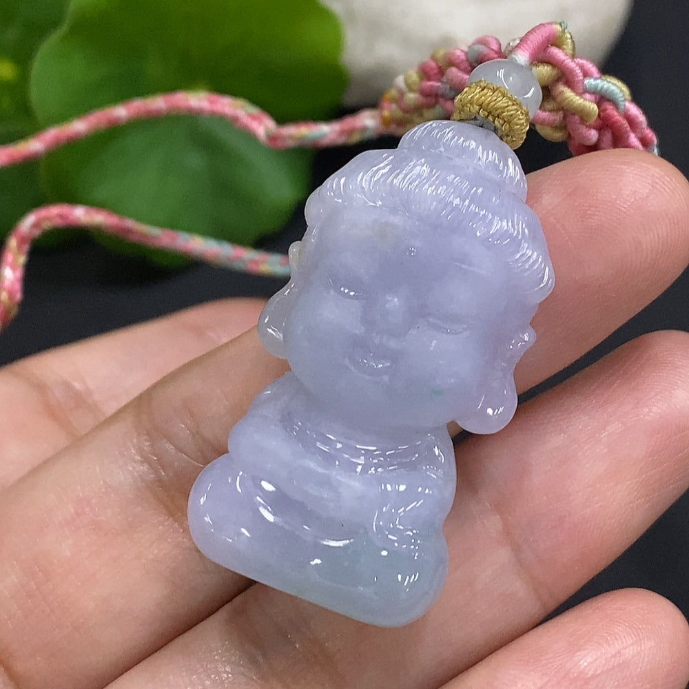 Jadeite Baby Buddha Pendant, total weight including cord approx. 19.6g
