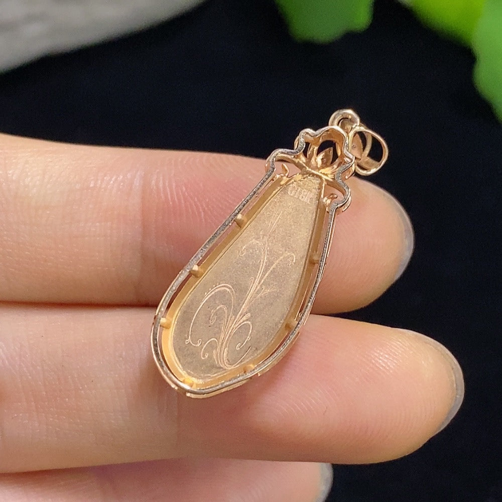 Jadeite Bean Pendant with 18K Gold and Diamond Accents