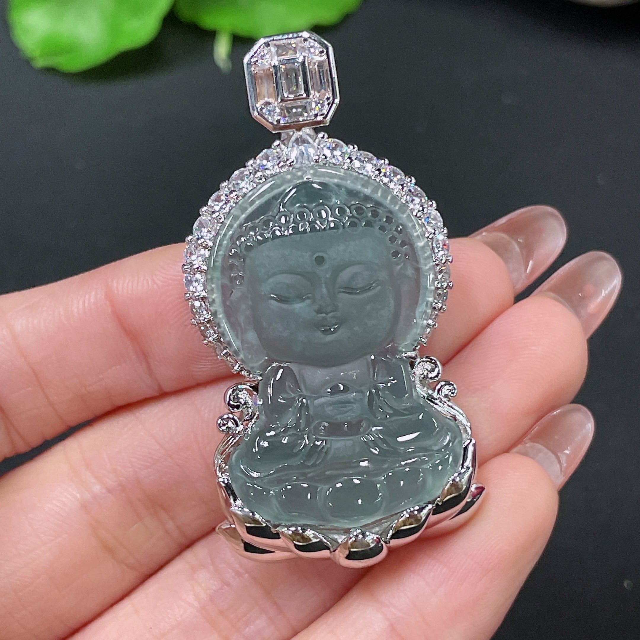 Jadeite Pendant Baby Buddha Non-Gold Total Weight Approx. 18.9g