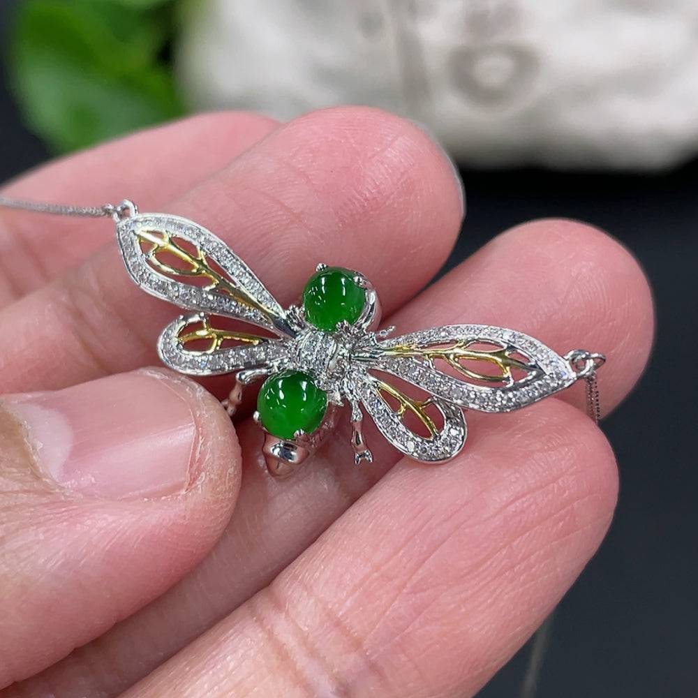 HUILIU HQ jadeite cabochon pendant necklace with diamond accents, featuring a polished green jadeite stone and elegant design.