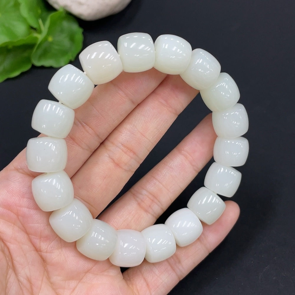 Hetian Jade Bead Bracelet, . 13mm, . | Huiliu Certified