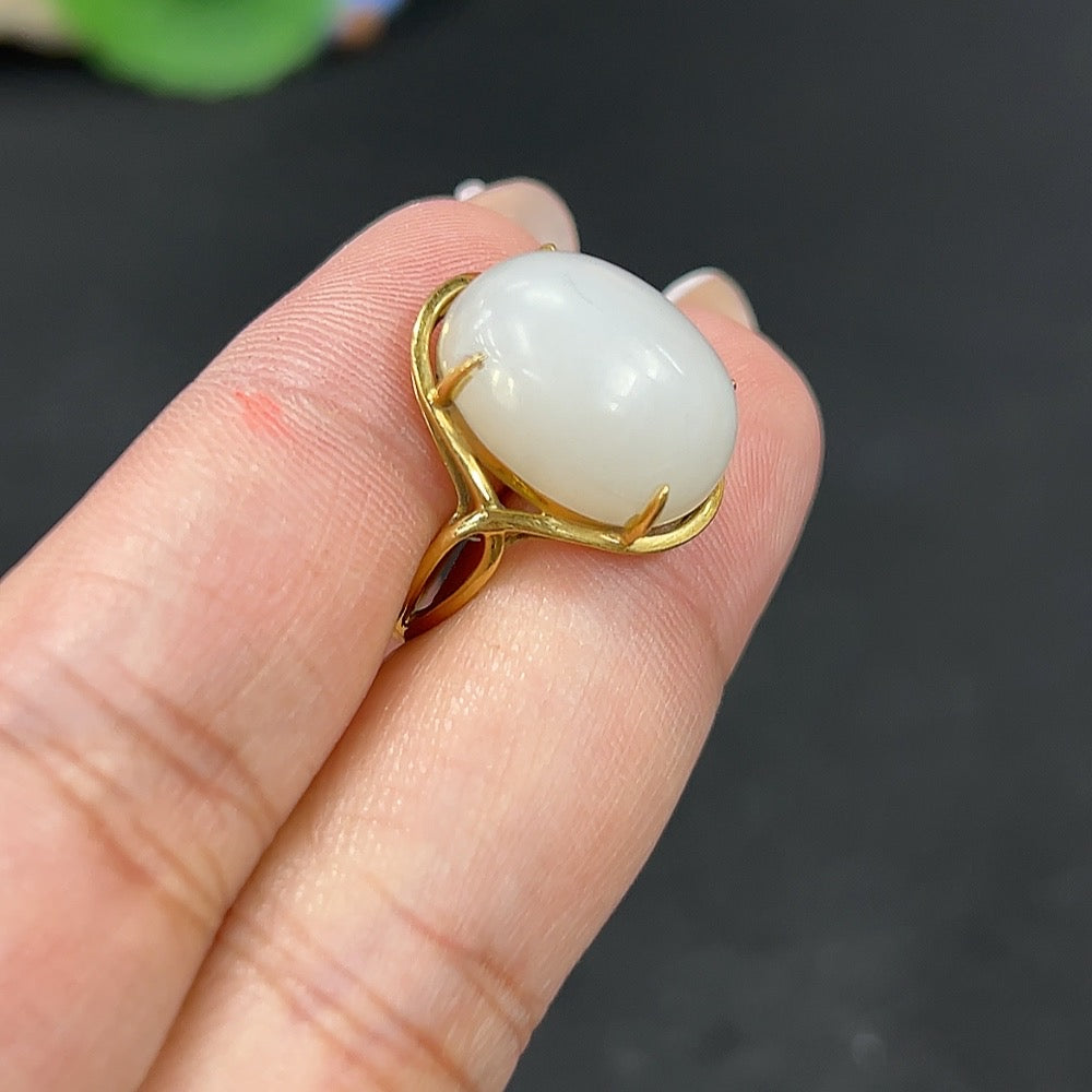 Hetian Jade Inlaid Ring | Huiliu Certified