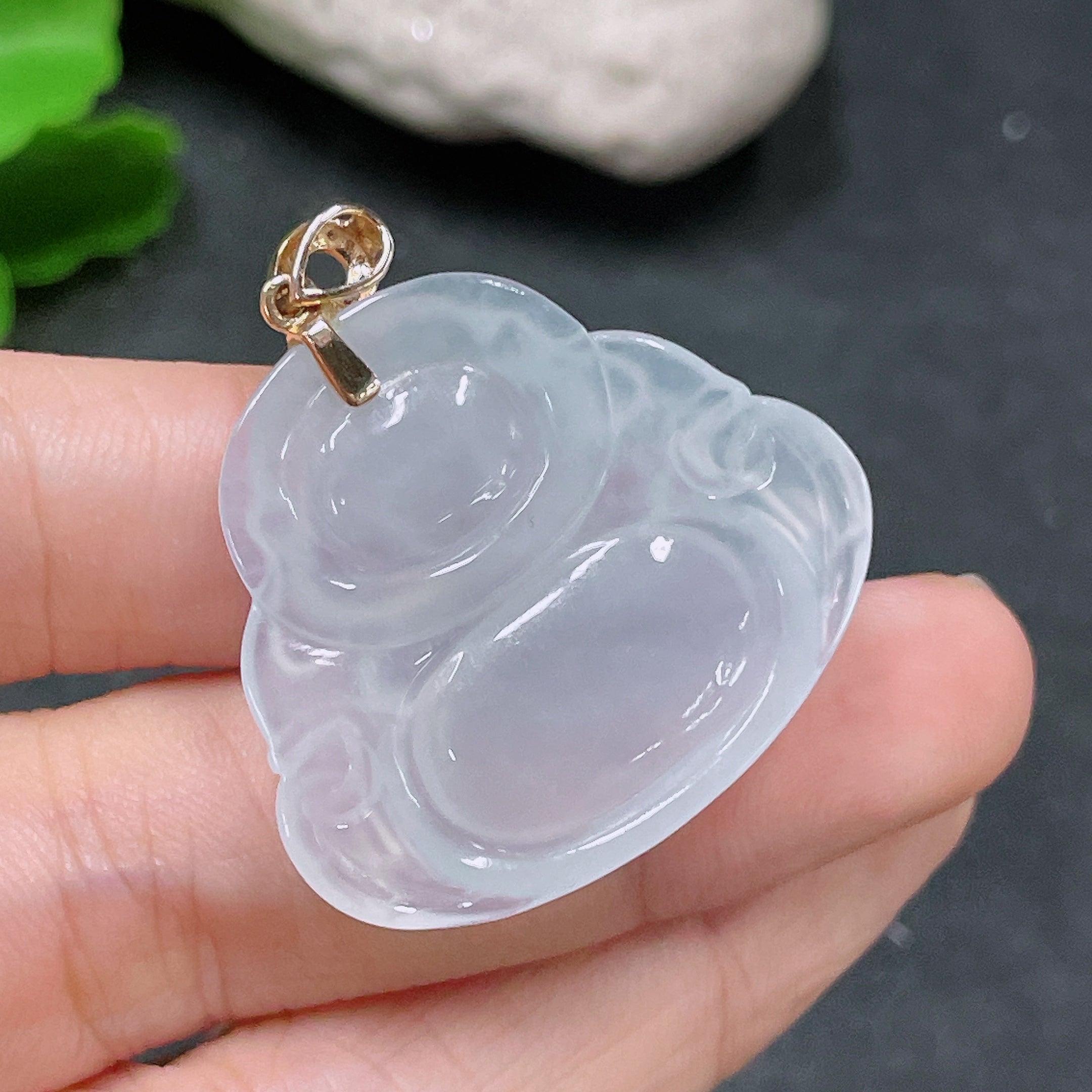 Jadeite Pendant Buddha Bail 18K Gold with Diamond Accent Total Weight Approx. 8g