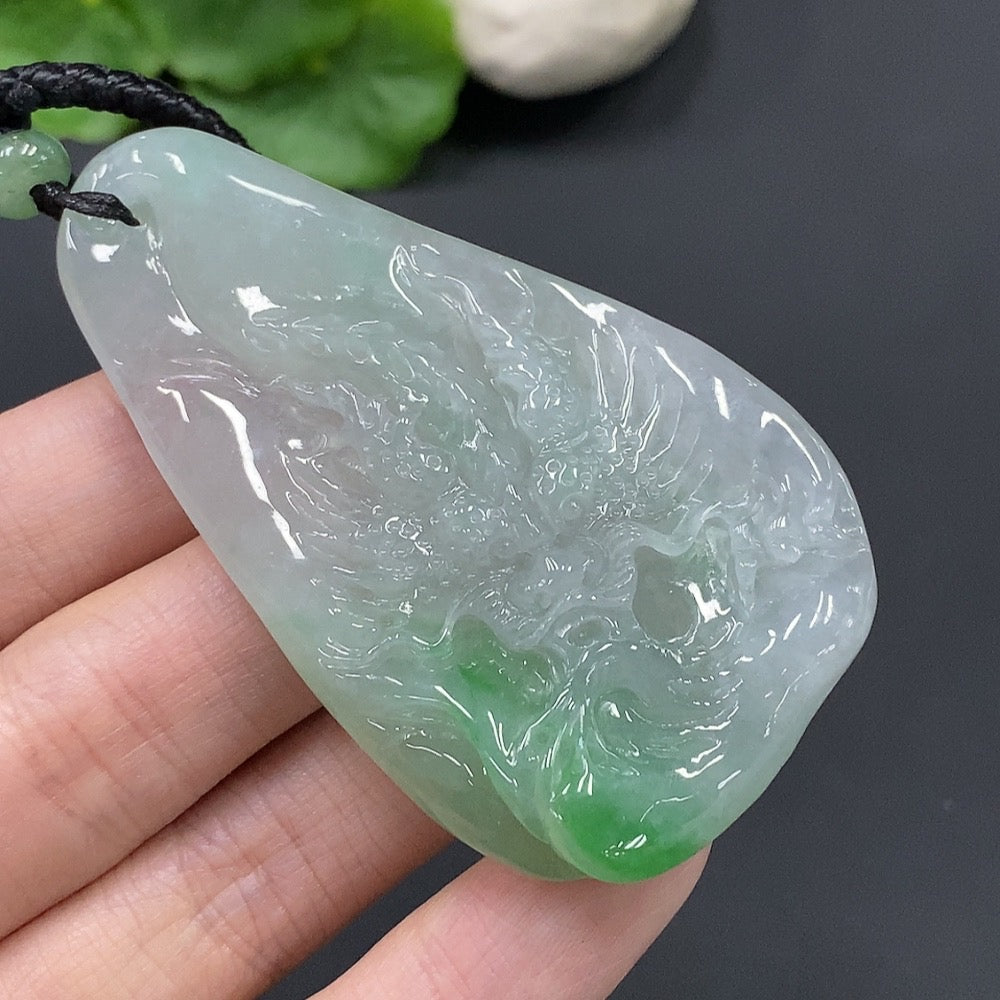 Jadeite Dragon Soaring Across the Seas Pendant Total Weight 45.490g