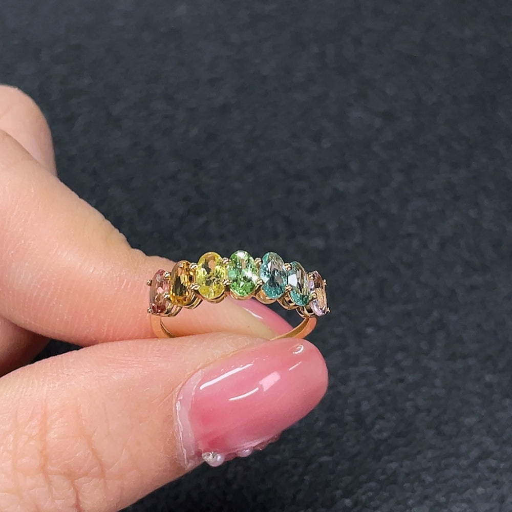 Huiliu Certified tourmaline gemstone ring with no mark, featuring vibrant gemstone set in a silver band.
