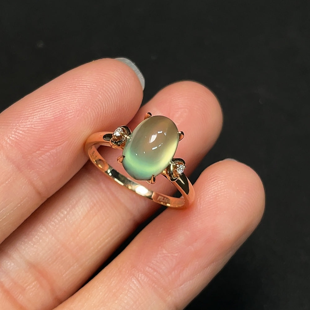 Prehnite Ring with Diamond Accents, 18K Gold