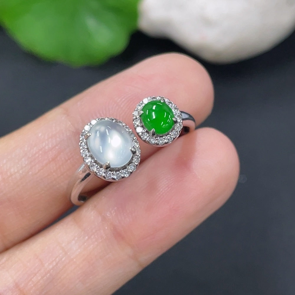 Jadeite Ring 18k with Diamond Size 18 Total Weight Approx. 2.55g