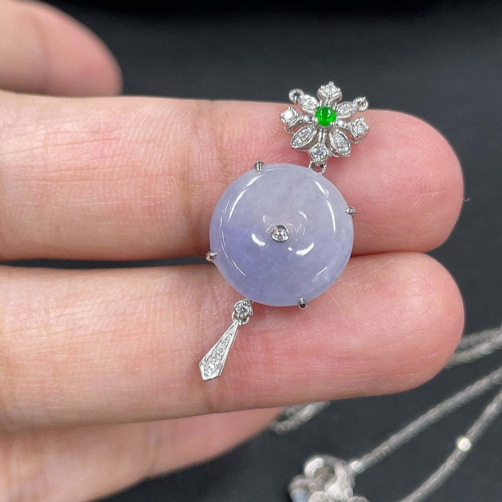Jadeite Safety Buckle Pendant Necklace with 18K Gold and Diamond Accents