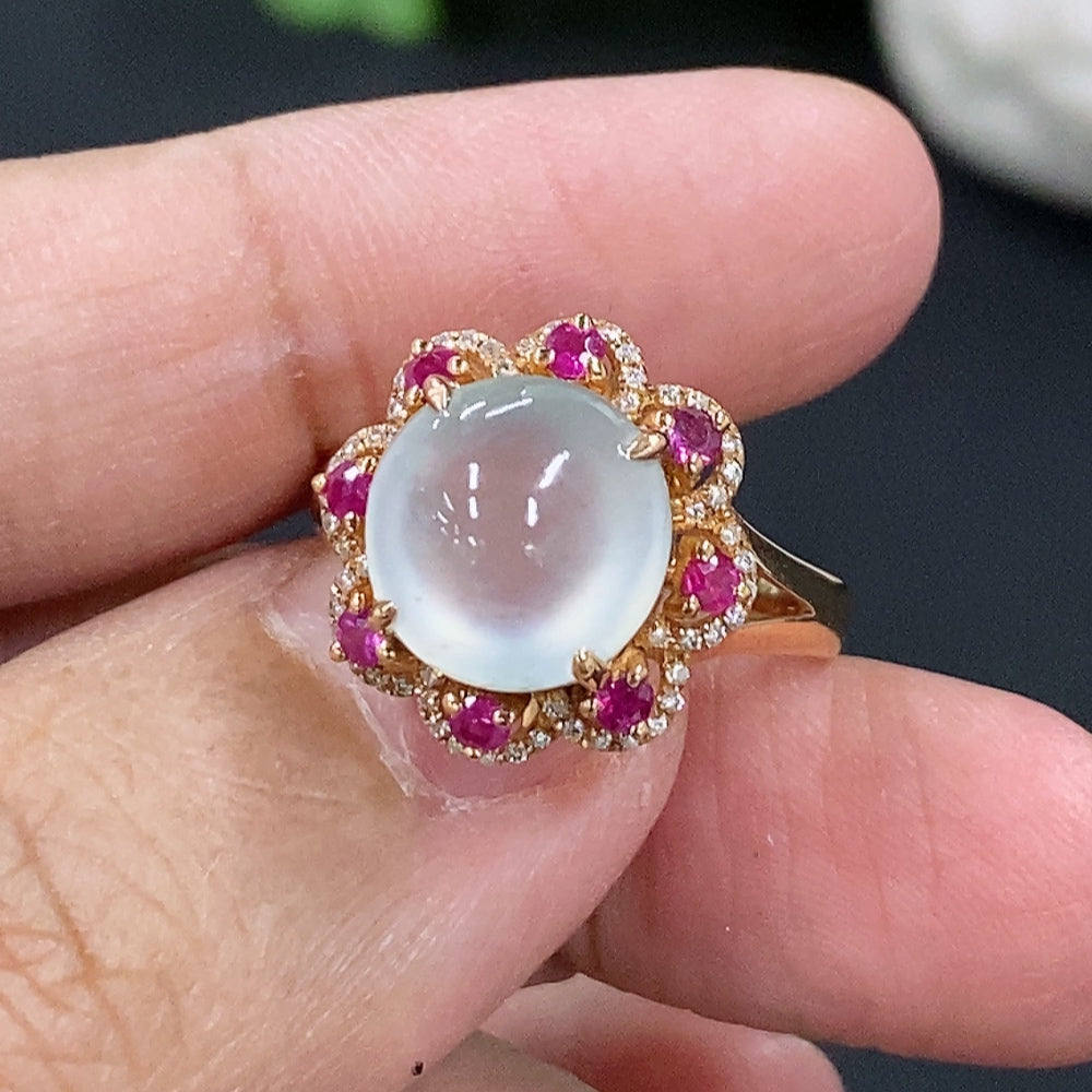 Jadeite Ring 18k with Diamond Accent Colorless Non-Type A