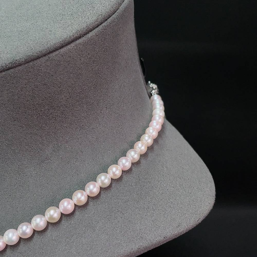 Huiliu seawater pearl necklace with undetermined color, 6.3mm pearls, natural luster, certified by HUILIU HQ.