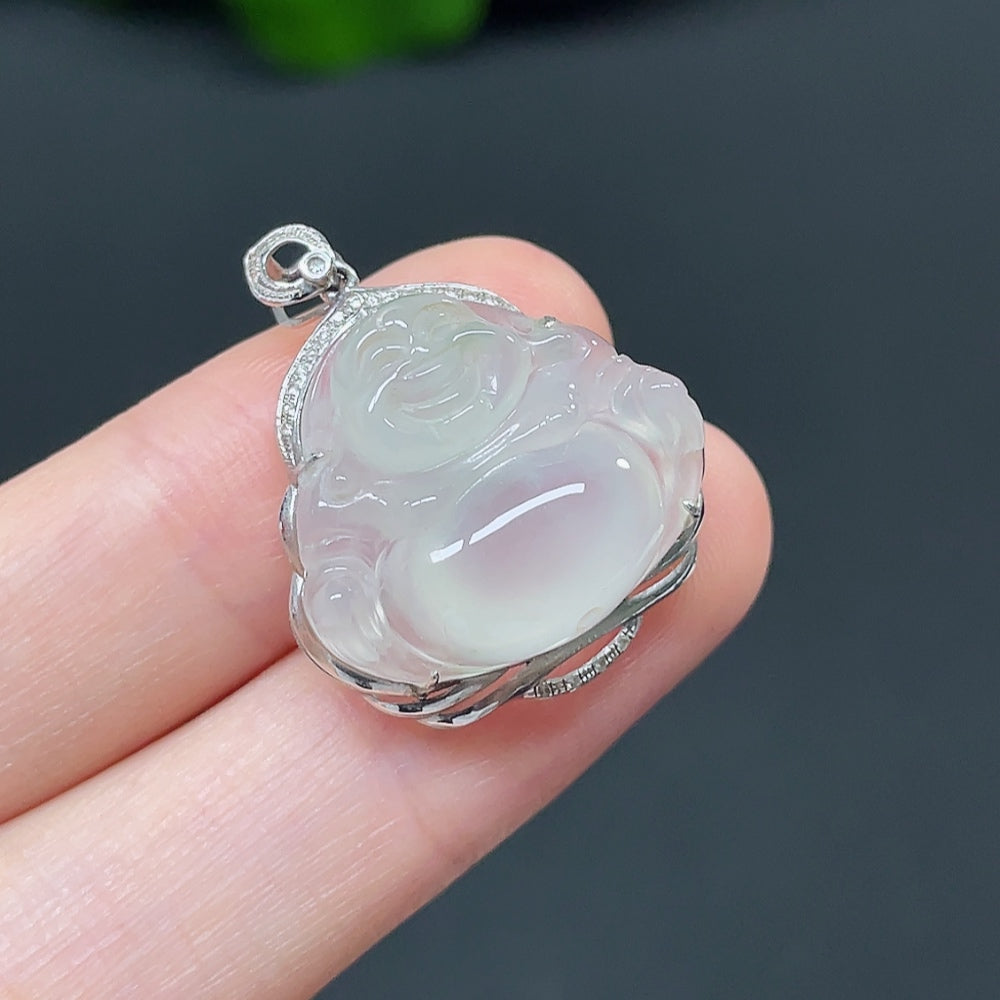 Jadeite Buddha Pendant with 18k Gold and Diamond Accents