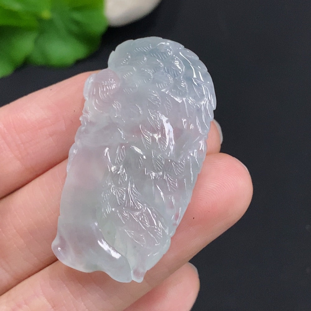 Jadeite angel pendant weighing approximately 13g, crafted from jade with detailed angel design, by HUILIU HQ.