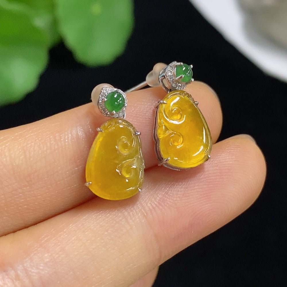 Jadeite Inlaid Earrings . (Excluding Ear Caps) | Huiliu Certified