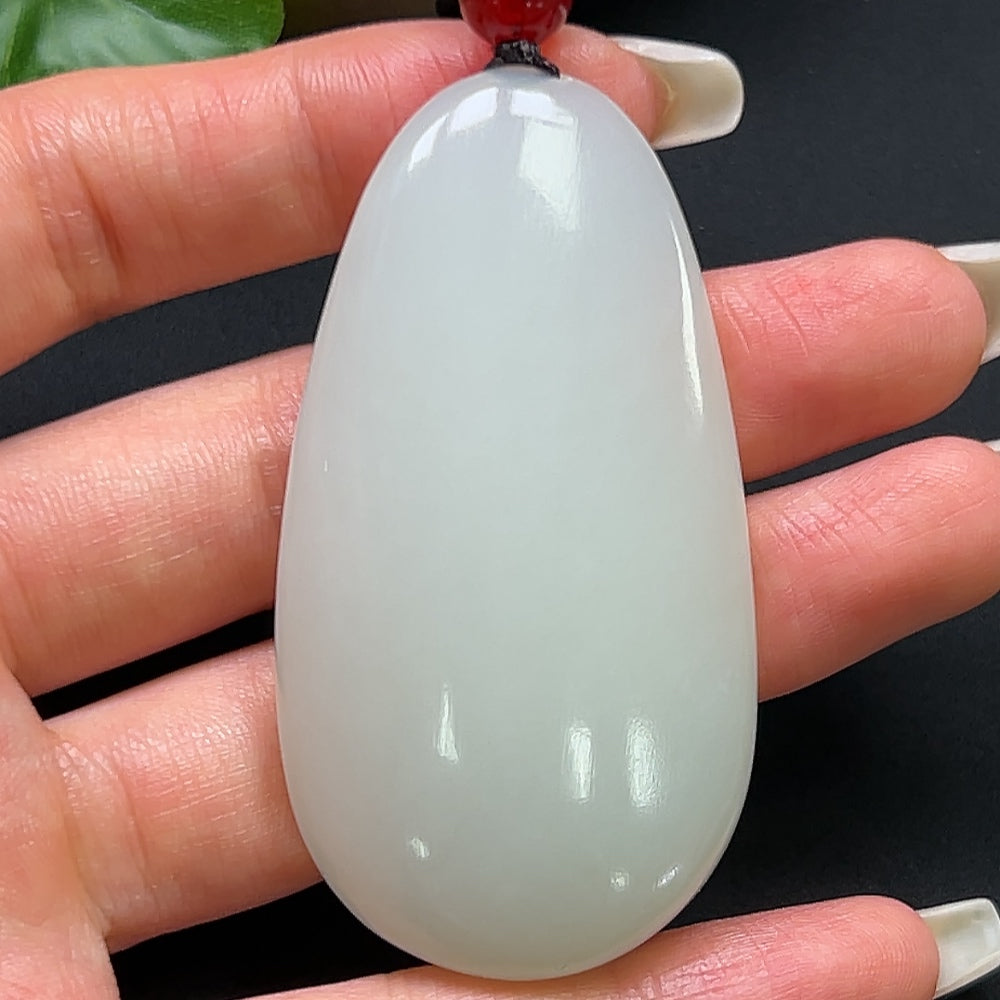 Hetian Jade plain pendant necklace with rope chain, 43.84g, crafted by HKHQ, featuring smooth jade pendant on a detailed rope chain.