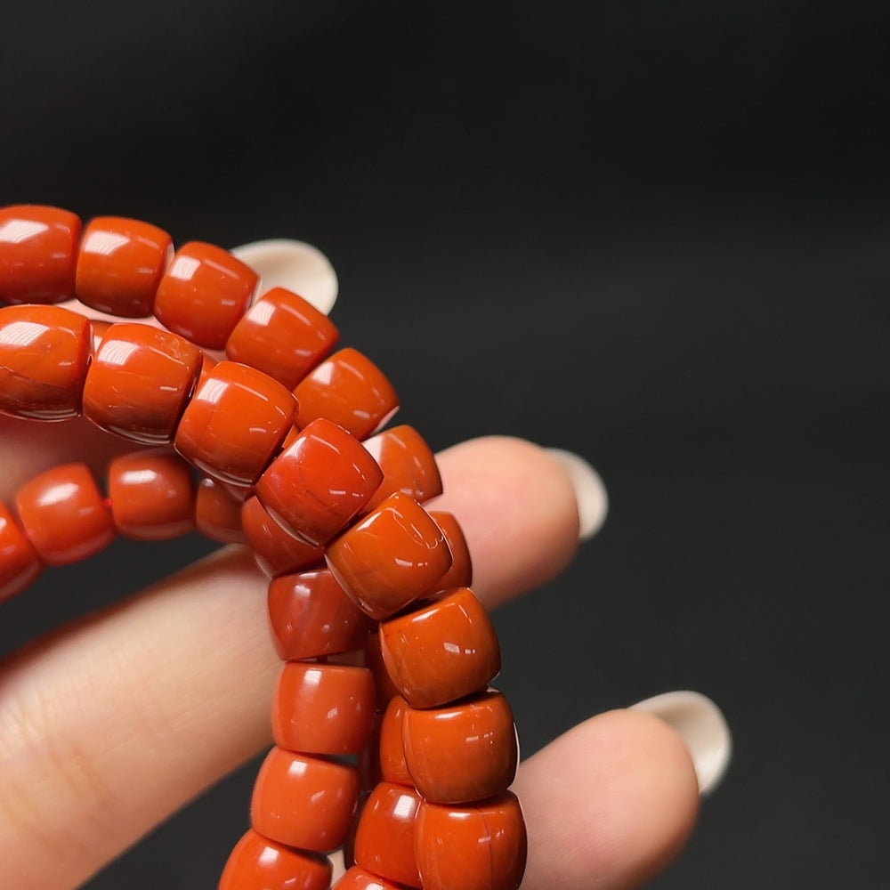 Red Agate Bead Strand with Visible Organic Matter, Non-Gold, Total Weight Approx. 60.29g, Size About 7.1mm