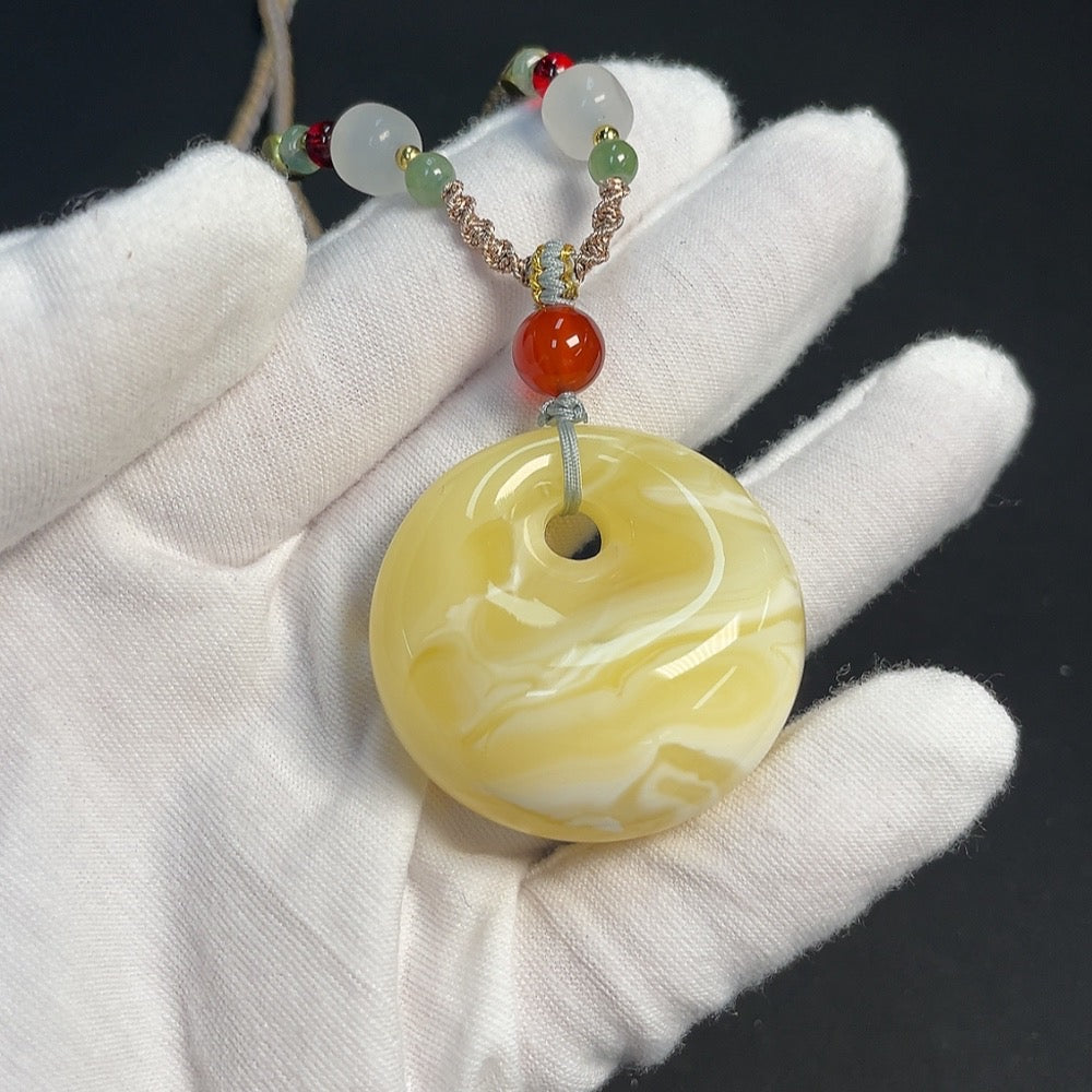 Amber Beeswax Pendant with Non-Natural Gemstones, Non-Gold