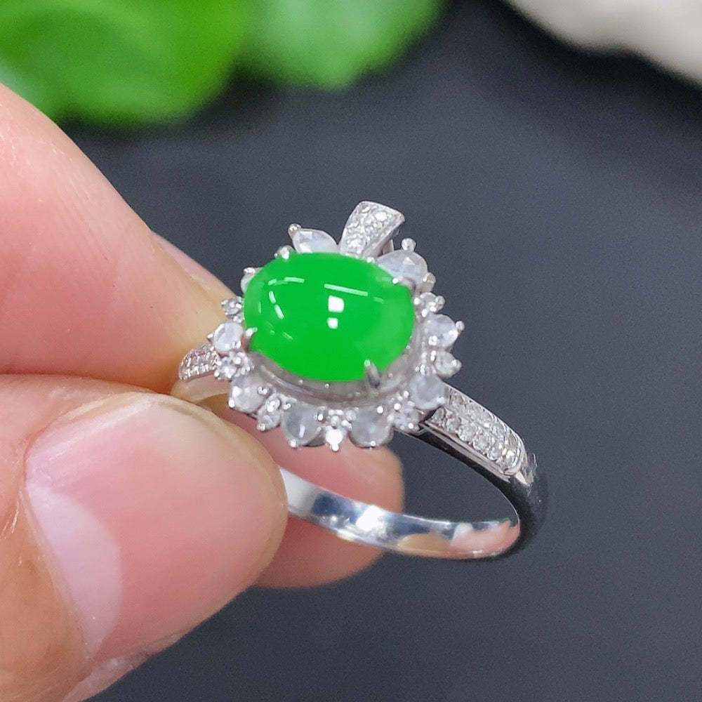 Jadeite inlaid ring with diamond . | Huiliu Certified