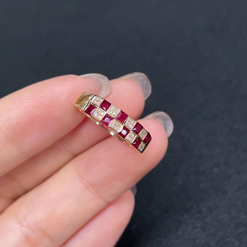 Ruby Inlaid Ring, 18K Gold, Diamond Accents