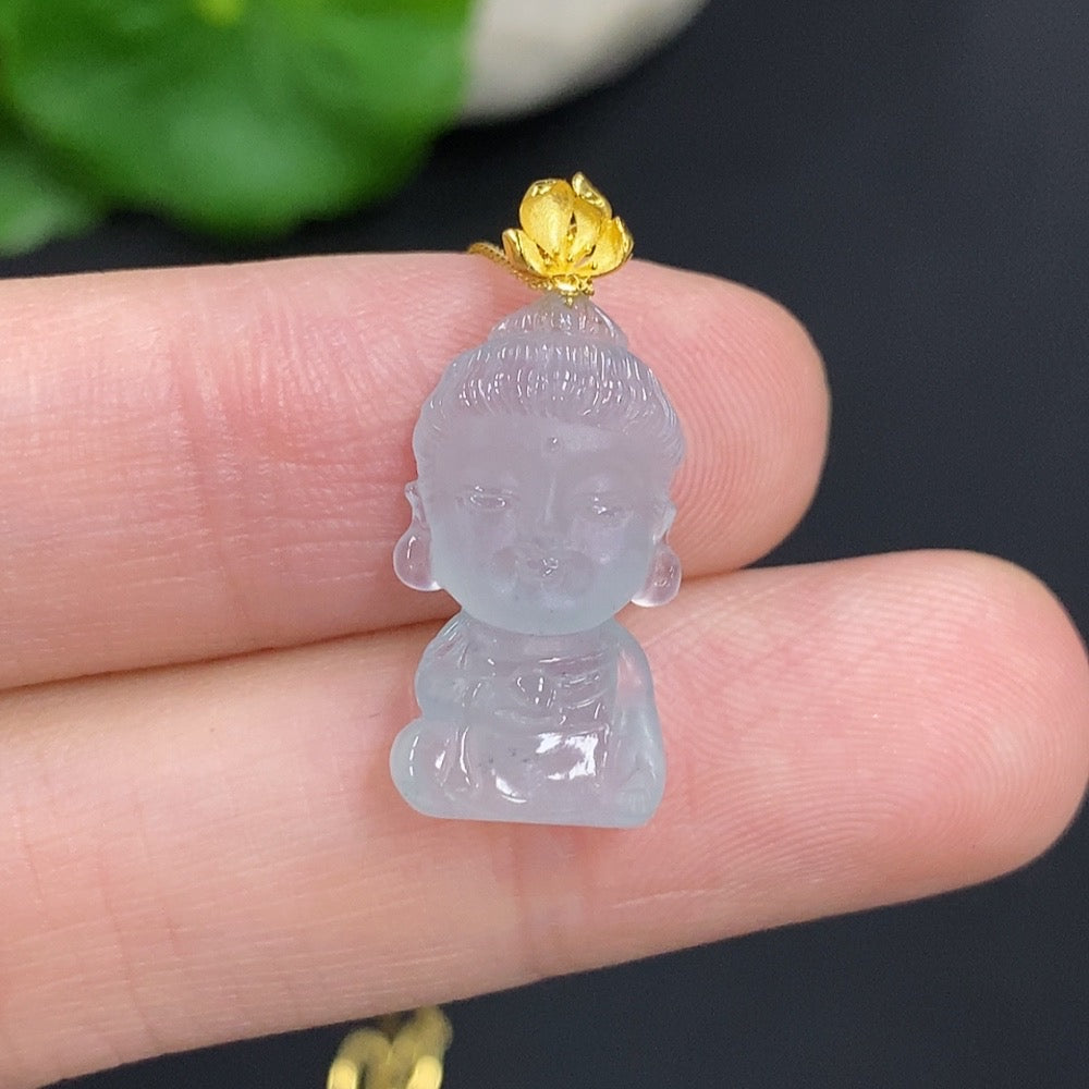 Jadeite Baby Buddha Pendant . (Including Chain) | Huiliu Certified