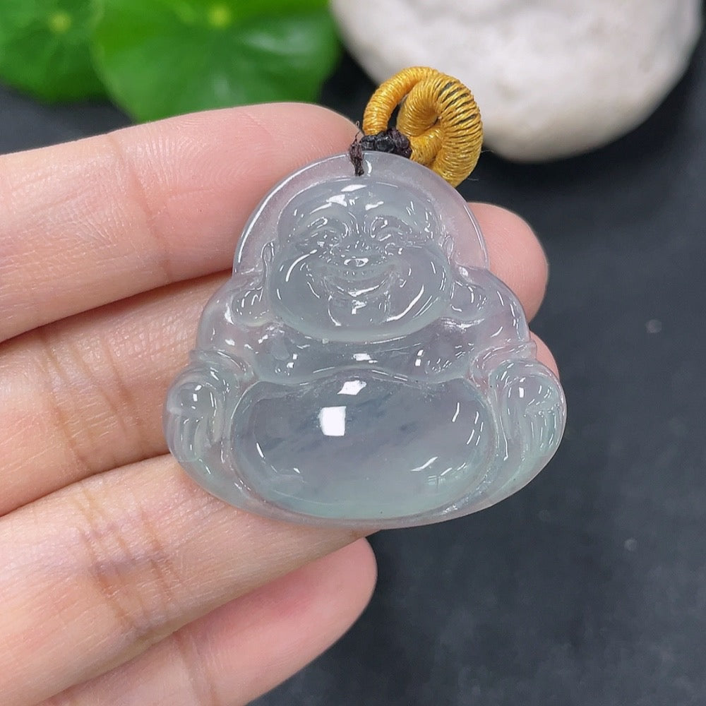Jadeite Pendant Buddha, Total Weight Including Rope 9.86g