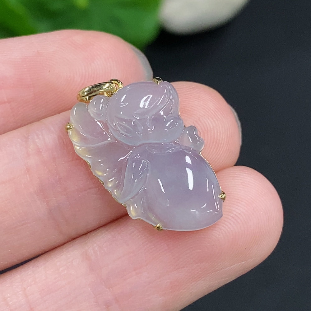 Jadeite Inlaid Pendant 18K Gold Total Weight Approx. 1.9g