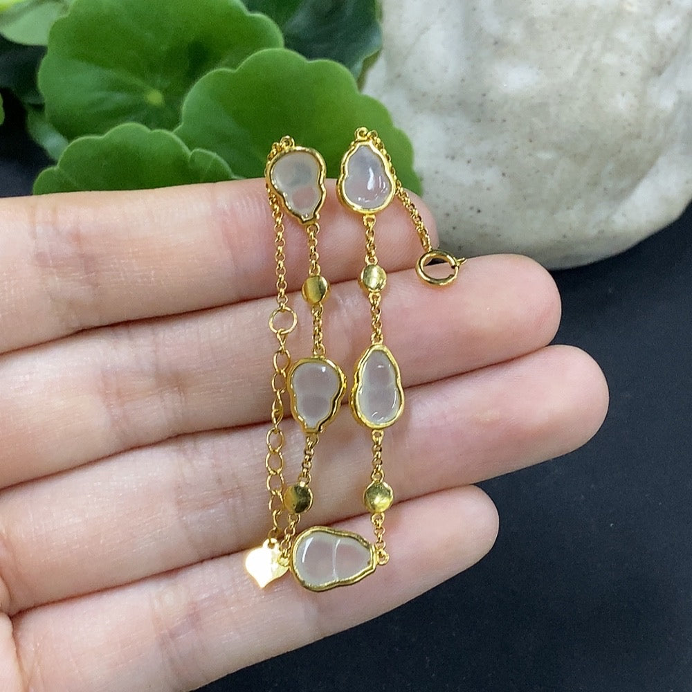 Jadeite Gourd Inlaid Bracelet 18K Gold Total Weight Approx. 3.65g