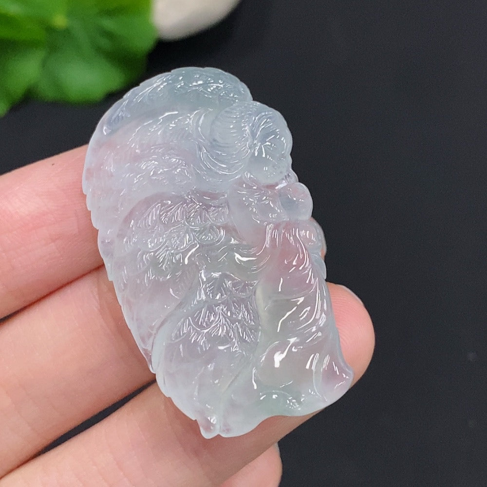 Jadeite angel pendant from HUILIU HQ, approximately 13g, featuring a smooth, polished jade angel carvings on a jewelry chain.