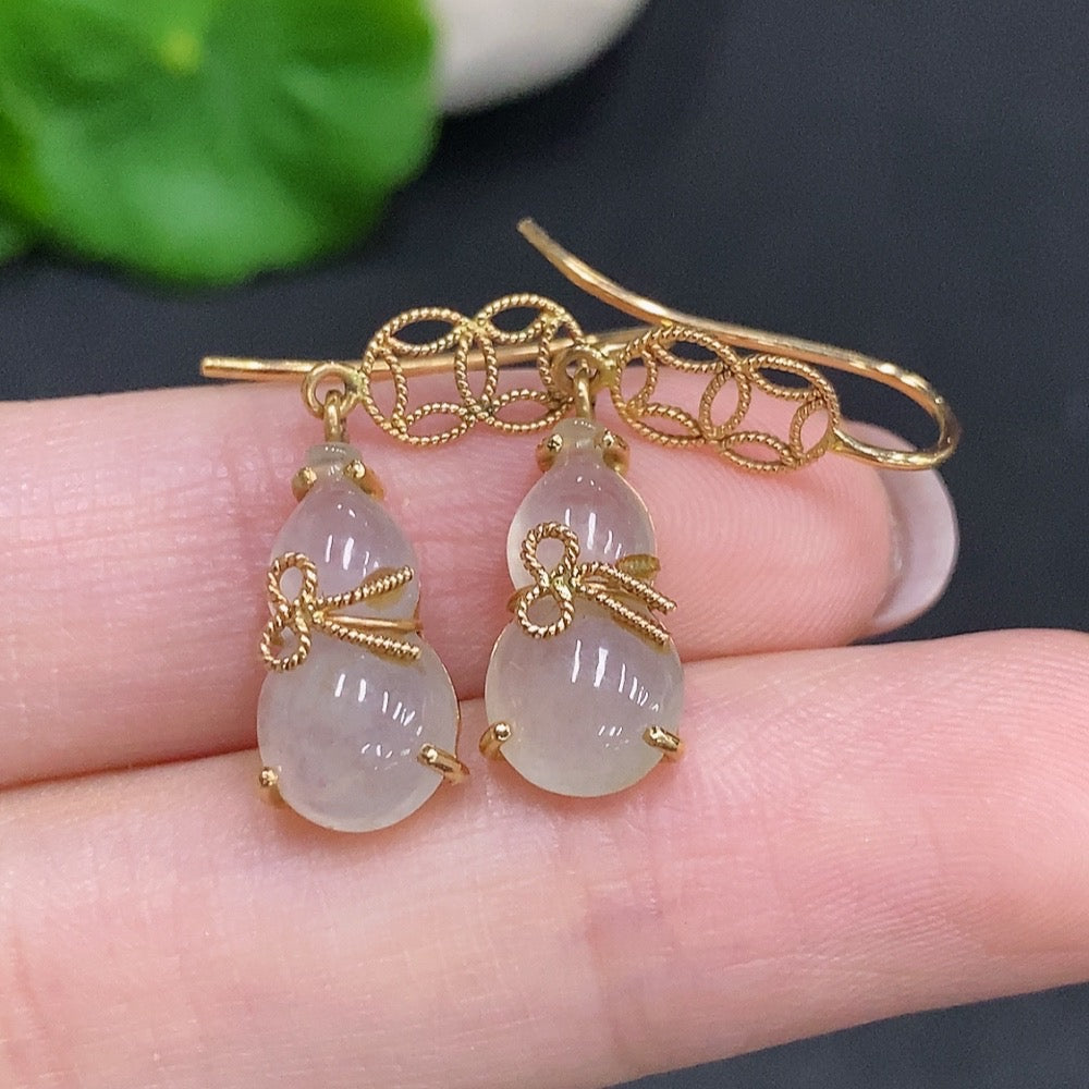 Jadeite Gourd Inlaid Earrings Approximately | Huiliu Certified