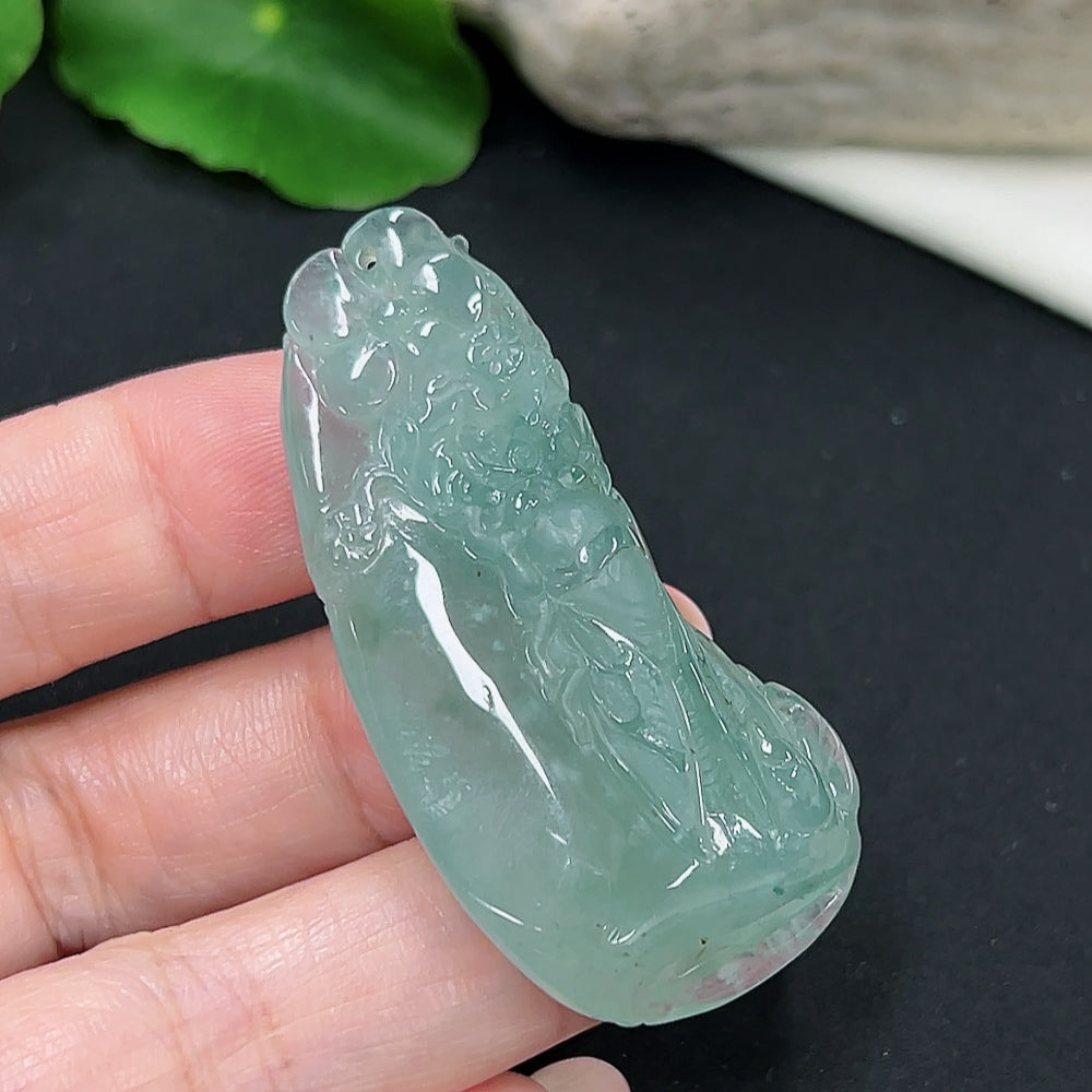 Jadeite A Startling Debut pendant featuring a polished green jade piece, weighing approximately 23g, crafted by HKHQ.