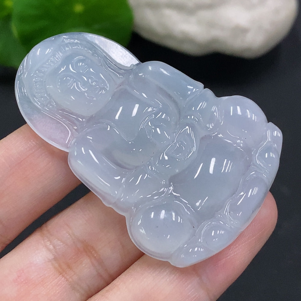 Huiliu Jadeite Guanyin pendant featuring intricate carved design, certified jade jewelry, displayed against a neutral background.