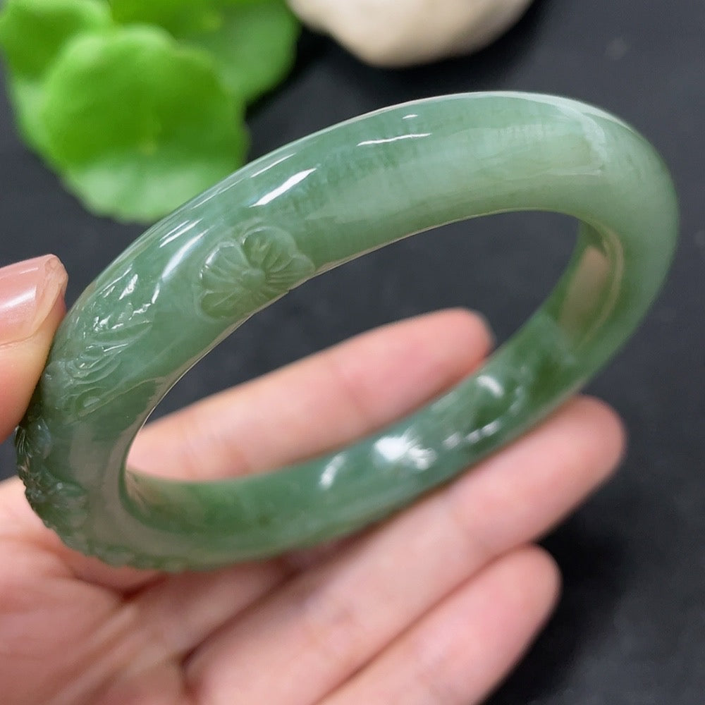 Hetian Jade Carved Flower Bracelet Size 57 Total Weight Approx. 49.8g