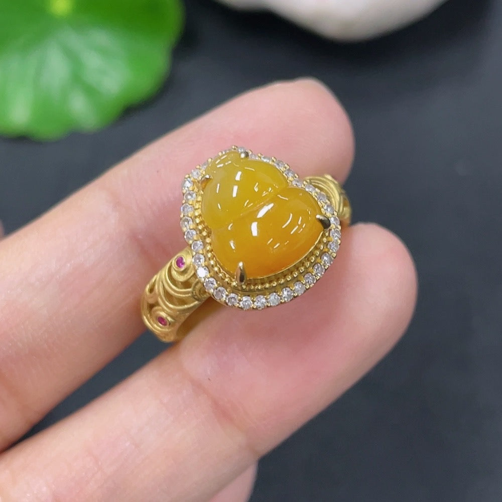 Jadeite Inlaid Ring with Diamond (Colorless) . | Huiliu Certified