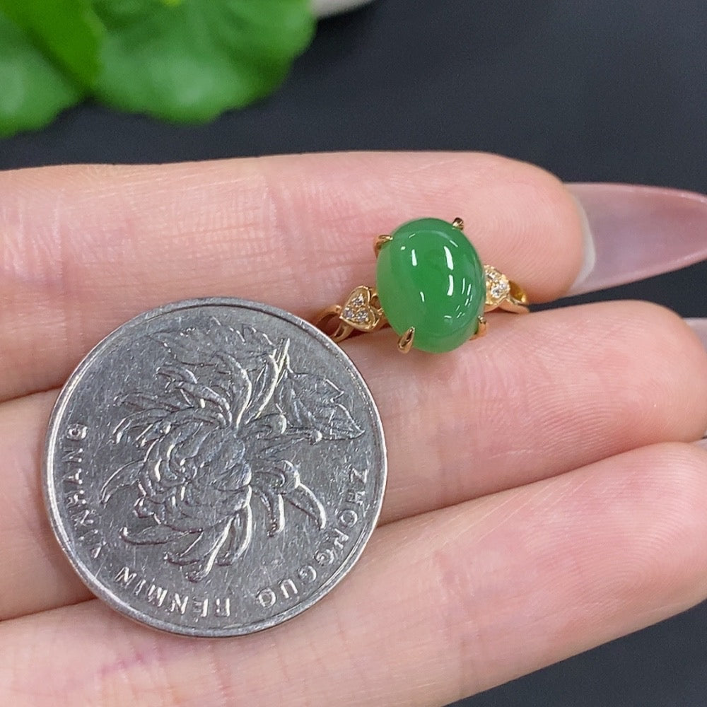 Jadeite Cabochon Ring 18k Gold Total Weight Approx. 2.4g Size 12 with Diamond Accents